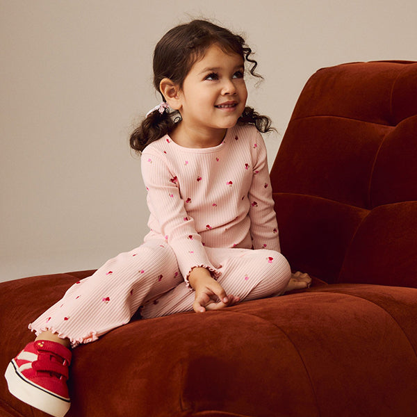 Pink Cherry Hearts Rib Long Sleeve T-Shirt (3mths-6yrs)