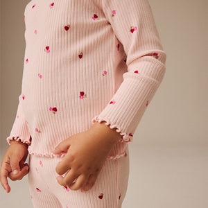 Pink Cherry Hearts Rib Long Sleeve T-Shirt (3mths-6yrs)