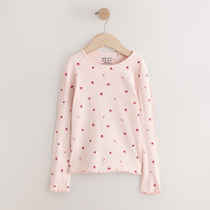 Pink Cherry Hearts Rib Long Sleeve T-Shirt (3mths-6yrs)