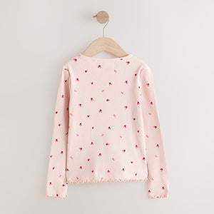 Pink Cherry Hearts Rib Long Sleeve T-Shirt (3mths-6yrs)