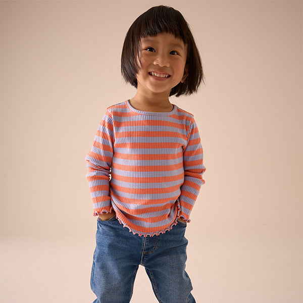 Orange/Purple Stripe Rib Long Sleeve T-Shirt (3mths-6yrs)