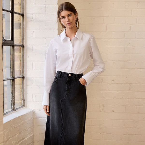 White Fitted Collared Essential Long Sleeve Shirt