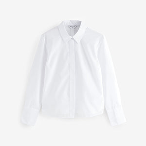 White Fitted Collared Essential Long Sleeve Shirt
