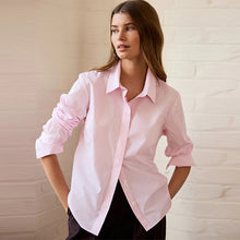 Load image into Gallery viewer, Pink Stripe Fitted Collared Essential Long Sleeve Shirt

