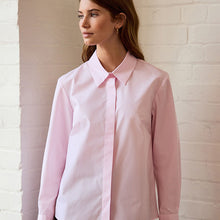 Load image into Gallery viewer, Pink Stripe Fitted Collared Essential Long Sleeve Shirt
