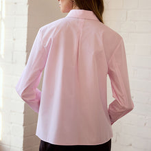 Load image into Gallery viewer, Pink Stripe Fitted Collared Essential Long Sleeve Shirt
