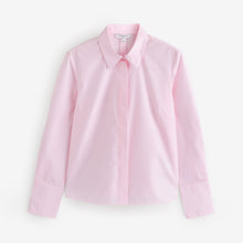 Load image into Gallery viewer, Pink Stripe Fitted Collared Essential Long Sleeve Shirt
