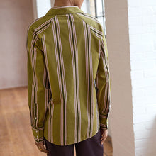 Load image into Gallery viewer, Olive Green Stripe Girlfriend Oversized Long Sleeve Shirt
