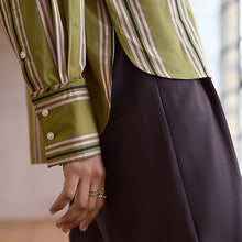 Load image into Gallery viewer, Olive Green Stripe Girlfriend Oversized Long Sleeve Shirt
