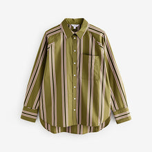 Load image into Gallery viewer, Olive Green Stripe Girlfriend Oversized Long Sleeve Shirt
