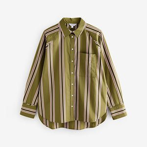 Olive Green Stripe Girlfriend Oversized Long Sleeve Shirt