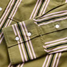 Load image into Gallery viewer, Olive Green Stripe Girlfriend Oversized Long Sleeve Shirt
