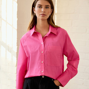 Fuchsia Pink Girlfriend Oversized Long Sleeve Shirt
