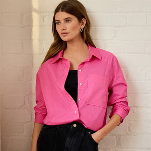 Fuchsia Pink Girlfriend Oversized Long Sleeve Shirt