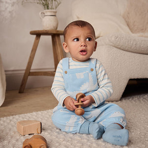 Blue Crocodile Jersey Baby Dungarees And Bodysuit Set