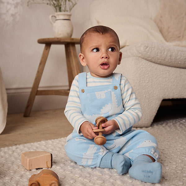 Blue Crocodile Jersey Baby Dungarees And Bodysuit Set
