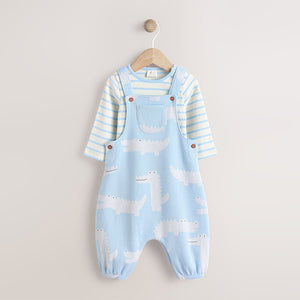 Blue Crocodile Jersey Baby Dungarees And Bodysuit Set