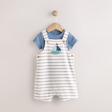 Load image into Gallery viewer, Blue Nautical Jersey 100% Cotton Dungaree and Bodysuit Baby Set (0mths-18mth)
