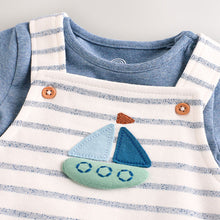 Load image into Gallery viewer, Blue Nautical Jersey 100% Cotton Dungaree and Bodysuit Baby Set (0mths-18mth)
