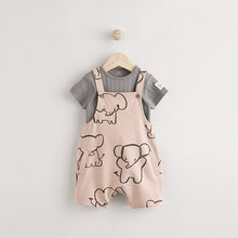 Load image into Gallery viewer, Mono Elephant Jersey 100% Cotton Dungaree and Bodysuit Baby Set (0mths-18mth)
