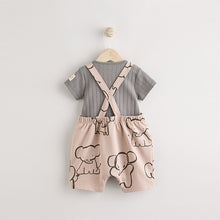 Load image into Gallery viewer, Mono Elephant Jersey 100% Cotton Dungaree and Bodysuit Baby Set (0mths-18mth)
