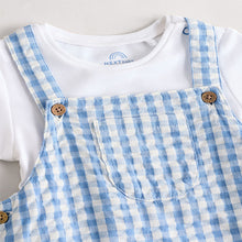 Load image into Gallery viewer, Blue Check Woven Dungaree and Bodysuit Set (0mths-18mth)
