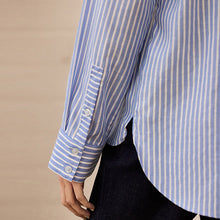 Load image into Gallery viewer, Blue Stripe Soft Relaxed Long Sleeve V Neck Shirt
