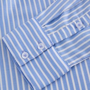 Blue Stripe Soft Relaxed Long Sleeve V Neck Shirt