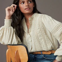 Load image into Gallery viewer, Ecru Long Sleeve Ladder Insert 100% Cotton Blouse
