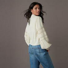 Load image into Gallery viewer, Ecru Long Sleeve Ladder Insert 100% Cotton Blouse

