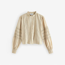 Load image into Gallery viewer, Ecru Long Sleeve Ladder Insert 100% Cotton Blouse
