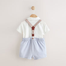 Load image into Gallery viewer, Blue Shirt Body, Shorts and Braces Baby 4 Piece Set (0mths-18mth)
