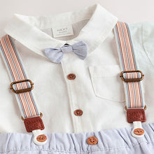 Load image into Gallery viewer, Blue Shirt Body, Shorts and Braces Baby 4 Piece Set (0mths-18mth)
