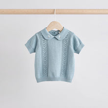Load image into Gallery viewer, Blue Knitted Top and Short Baby Set (0mths-18mth)
