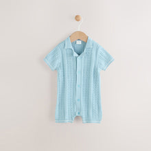 Load image into Gallery viewer, Blue Baby Knitted 100% Cotton Romper (0mths-18mth)
