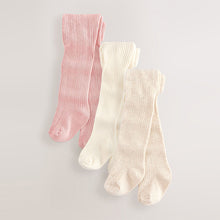 Load image into Gallery viewer, Pink Neutral Textured Baby Tights 3 Pack (0mths-2yrs)
