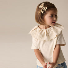 Load image into Gallery viewer, Cream Short Sleeve Broderie Collar 100% Cotton Top (3mths-6yrs)
