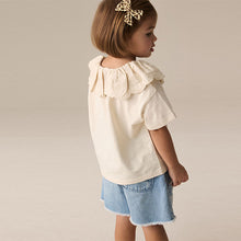 Load image into Gallery viewer, Cream Short Sleeve Broderie Collar 100% Cotton Top (3mths-6yrs)
