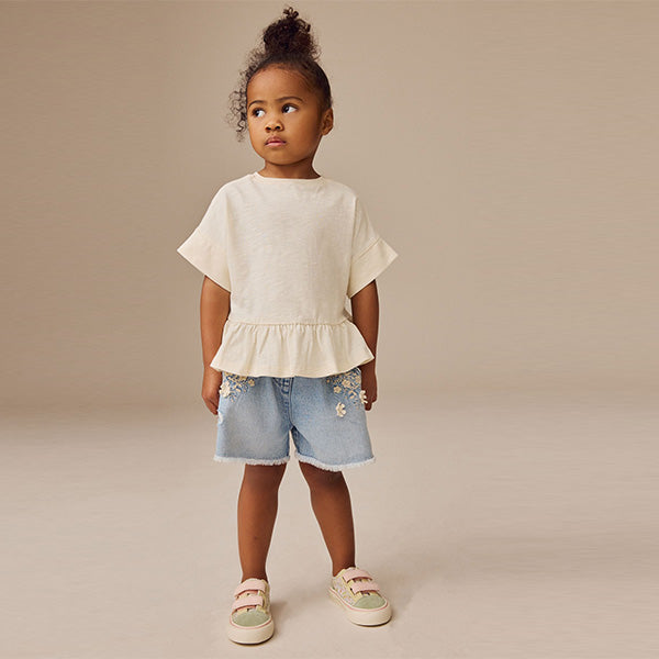 White 100% Cotton Short Sleeve Peplum T-Shirt (3mths-6yrs)