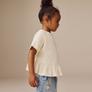 White 100% Cotton Short Sleeve Peplum T-Shirt (3mths-6yrs)