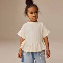 Load image into Gallery viewer, White 100% Cotton Short Sleeve Peplum T-Shirt (3mths-6yrs)
