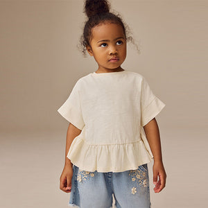 White 100% Cotton Short Sleeve Peplum T-Shirt (3mths-6yrs)