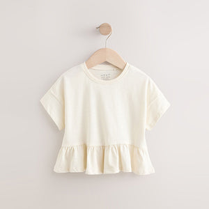 White 100% Cotton Short Sleeve Peplum T-Shirt (3mths-6yrs)