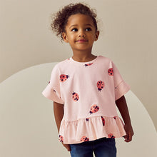 Load image into Gallery viewer, Pink Ladybird Short Sleeve Peplum T-Shirt (3mths-4yrs)
