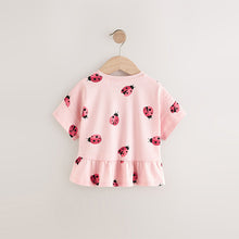 Load image into Gallery viewer, Pink Ladybird Short Sleeve Peplum T-Shirt (3mths-4yrs)
