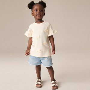 Cream Short Sleeve Butterfly Appliqué 100% Cotton T-Shirt (3mths-6yrs)