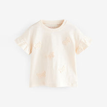 Load image into Gallery viewer, Cream Short Sleeve Butterfly Appliqué 100% Cotton T-Shirt (3mths-6yrs)
