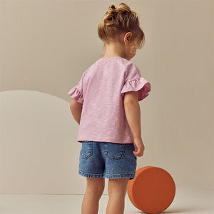 Pink Short Sleeve Butterfly Appliqué 100% Cotton T-Shirt (3mths-6yrs)
