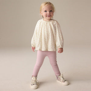 Cream Ditsy Floral Long Sleeve Gathered Neck Blouse (3mths-6yrs)