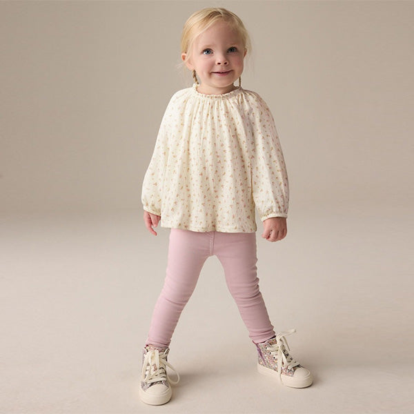 Cream Ditsy Floral Long Sleeve Gathered Neck Blouse (3mths-6yrs)